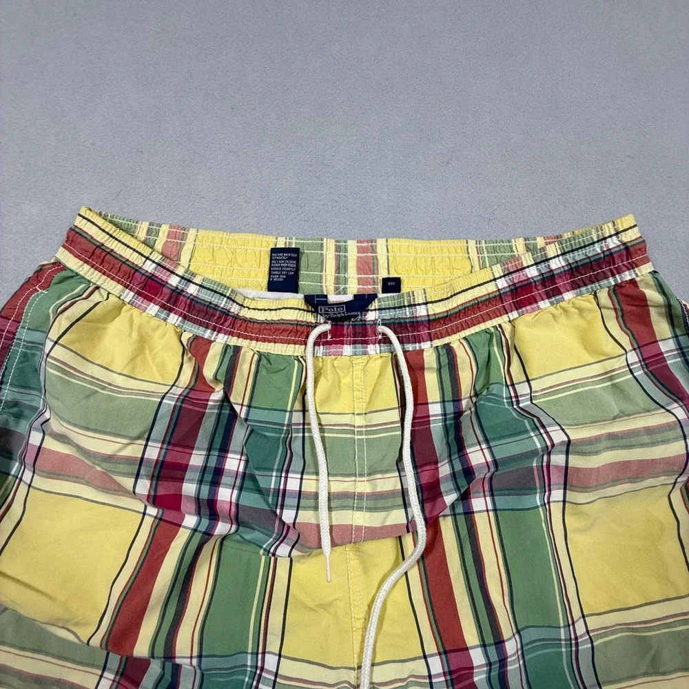 Polo Ralph Lauren‎ Mens XXL Madras Plaid Swim Trunks Yellow Green Red Mesh Lined